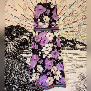 Vintage 70s Purple Floral Groovy Psychedelic Midi Dress